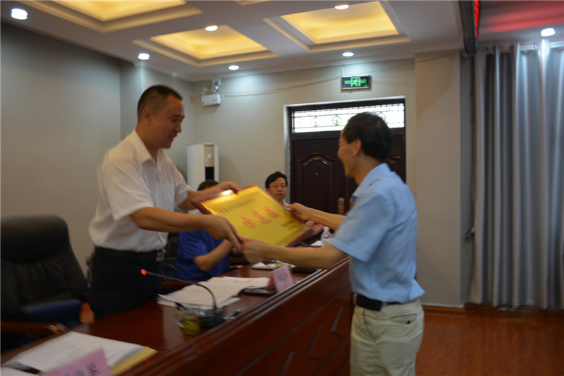 市档案局局长邱志华向牛蹄镇授予“安康市档案规范化管理示范镇”牌匾，倪洋-摄.JPG